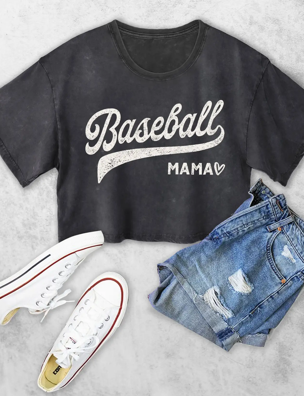 Baseball Mama Crop Tee, Black