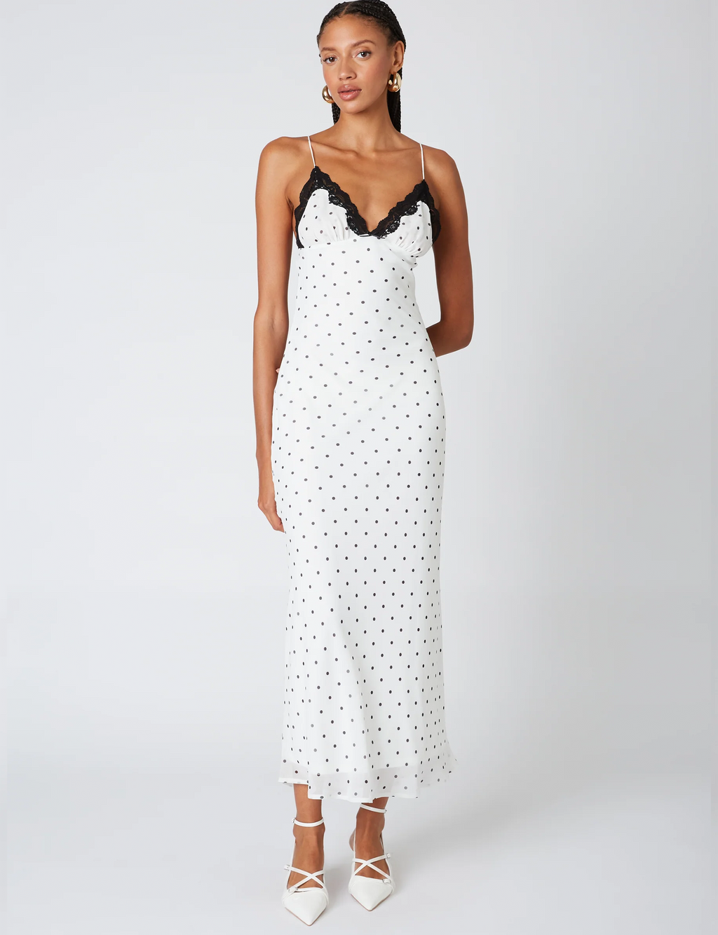 Jasmine Dress, White Polka Dot