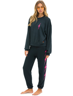 Bolt 2 Relaxed Crew Sweatshirt, Charcoal/Neon Pink