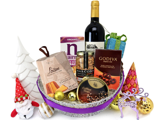 Wine n Food Hamper - Christmas Fancy Wine And Snack Gift Hamper X1 - XH1114A1 Photo